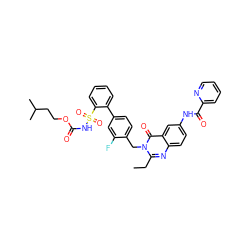 CCc1nc2ccc(NC(=O)c3ccccn3)cc2c(=O)n1Cc1ccc(-c2ccccc2S(=O)(=O)NC(=O)OCCC(C)C)cc1F ZINC000026391526