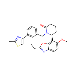 CCc1nc2ccc(OC)c([C@@H]3CCCC(=O)N3Cc3cccc(-c4csc(C)n4)c3)c2o1 ZINC000223041999