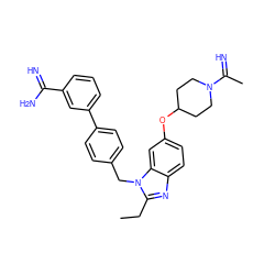 CCc1nc2ccc(OC3CCN(C(C)=N)CC3)cc2n1Cc1ccc(-c2cccc(C(=N)N)c2)cc1 ZINC000013441147