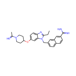 CCc1nc2ccc(OC3CCN(C(C)=N)CC3)cc2n1Cc1ccc2ccc(C(=N)N)cc2c1 ZINC000028098763