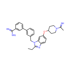 CCc1nc2ccc(OC3CCN(C(C)=N)CC3)cc2n1Cc1cccc(-c2cccc(C(=N)N)c2)c1 ZINC000013441149