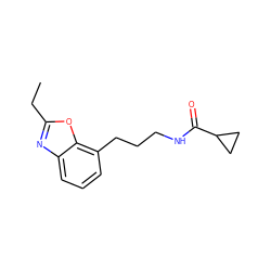 CCc1nc2cccc(CCCNC(=O)C3CC3)c2o1 ZINC000027209927