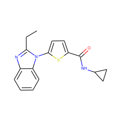 CCc1nc2ccccc2n1-c1ccc(C(=O)NC2CC2)s1 ZINC000084602507