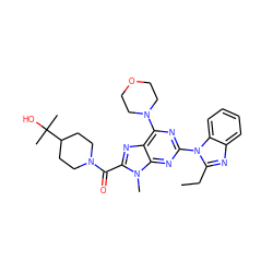 CCc1nc2ccccc2n1-c1nc(N2CCOCC2)c2nc(C(=O)N3CCC(C(C)(C)O)CC3)n(C)c2n1 ZINC000096282508