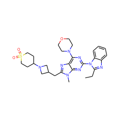 CCc1nc2ccccc2n1-c1nc(N2CCOCC2)c2nc(CC3CN(C4CCS(=O)(=O)CC4)C3)n(C)c2n1 ZINC000096282505