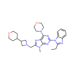 CCc1nc2ccccc2n1-c1nc(N2CCOCC2)c2nc(CN3CC(C4CCOCC4)C3)n(C)c2n1 ZINC000095556905