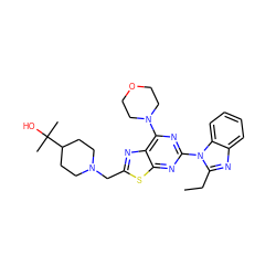 CCc1nc2ccccc2n1-c1nc(N2CCOCC2)c2nc(CN3CCC(C(C)(C)O)CC3)sc2n1 ZINC000095553791