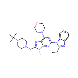 CCc1nc2ccccc2n1-c1nc(N2CCOCC2)c2nc(CN3CCN(C(C)(C)C)CC3)n(C)c2n1 ZINC000095555611