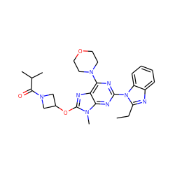 CCc1nc2ccccc2n1-c1nc(N2CCOCC2)c2nc(OC3CN(C(=O)C(C)C)C3)n(C)c2n1 ZINC000095565934