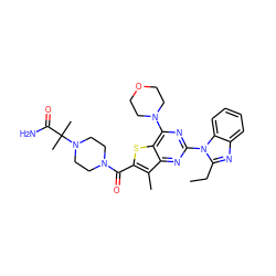 CCc1nc2ccccc2n1-c1nc(N2CCOCC2)c2sc(C(=O)N3CCN(C(C)(C)C(N)=O)CC3)c(C)c2n1 ZINC000096282509