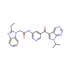 CCc1nc2ccccc2n1CC(=O)Nc1cncc(C(=O)c2cn(C(C)C)c3ncncc23)c1 ZINC000169707700