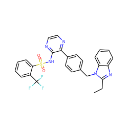 CCc1nc2ccccc2n1Cc1ccc(-c2nccnc2NS(=O)(=O)c2ccccc2C(F)(F)F)cc1 ZINC000118911114