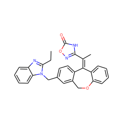 CCc1nc2ccccc2n1Cc1ccc2c(c1)COc1ccccc1/C2=C(\C)c1noc(=O)[nH]1 ZINC000117524508