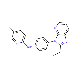 CCc1nc2cccnc2n1-c1ccc(Nc2ccc(C)cn2)cc1 ZINC000169352725