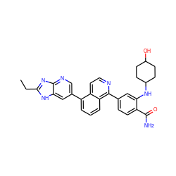 CCc1nc2ncc(-c3cccc4c(-c5ccc(C(N)=O)c(NC6CCC(O)CC6)c5)nccc34)cc2[nH]1 ZINC000145489553