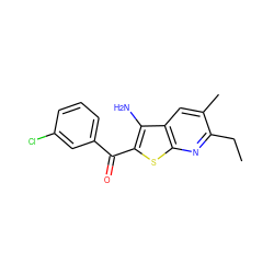 CCc1nc2sc(C(=O)c3cccc(Cl)c3)c(N)c2cc1C ZINC000000093863