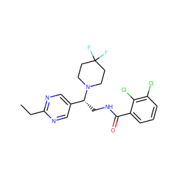 CCc1ncc([C@@H](CNC(=O)c2cccc(Cl)c2Cl)N2CCC(F)(F)CC2)cn1 ZINC000207685196