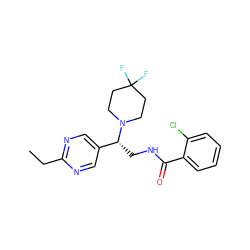 CCc1ncc([C@@H](CNC(=O)c2ccccc2Cl)N2CCC(F)(F)CC2)cn1 ZINC000207685517