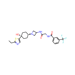 CCc1ncc([C@]2(O)CC[C@H](N3CC(NC(=O)CNC(=O)c4cccc(C(F)(F)F)c4)C3)CC2)s1 ZINC000101588040