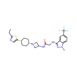 CCc1ncc([C@H]2CC[C@@H](N3CC(NC(=O)CNc4nn(C)c5ccc(C(F)(F)F)cc45)C3)CC2)s1 ZINC000253806778