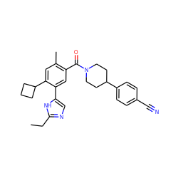 CCc1ncc(-c2cc(C(=O)N3CCC(c4ccc(C#N)cc4)CC3)c(C)cc2C2CCC2)[nH]1 ZINC000150149557