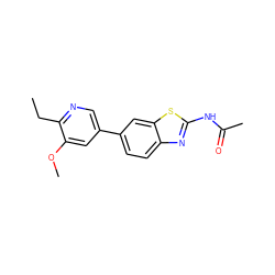 CCc1ncc(-c2ccc3nc(NC(C)=O)sc3c2)cc1OC ZINC000299824949