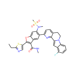 CCc1ncc(-c2oc3cc(N(C)S(C)(=O)=O)c(-c4ccc5c(n4)-c4cc6c(F)cccc6n4CC5)cc3c2C(=O)NC)s1 ZINC000212245478