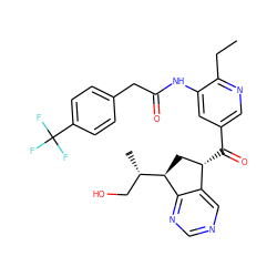 CCc1ncc(C(=O)[C@H]2C[C@H]([C@@H](C)CO)c3ncncc32)cc1NC(=O)Cc1ccc(C(F)(F)F)cc1 ZINC001772645036