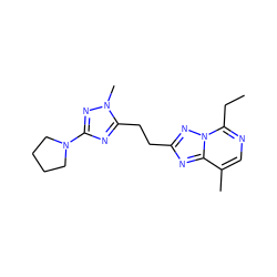 CCc1ncc(C)c2nc(CCc3nc(N4CCCC4)nn3C)nn12 ZINC000210663569