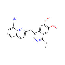 CCc1ncc(Cc2ccc3cccc(C#N)c3n2)c2cc(OC)c(OC)cc12 ZINC000145099289