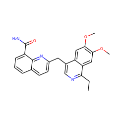 CCc1ncc(Cc2ccc3cccc(C(N)=O)c3n2)c2cc(OC)c(OC)cc12 ZINC000145153059