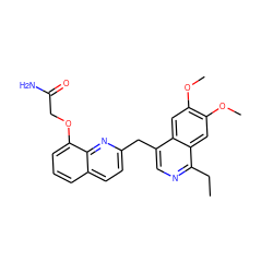 CCc1ncc(Cc2ccc3cccc(OCC(N)=O)c3n2)c2cc(OC)c(OC)cc12 ZINC000145097089