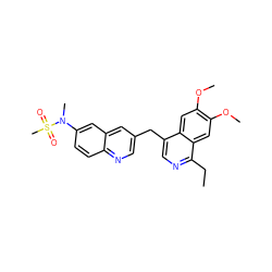 CCc1ncc(Cc2cnc3ccc(N(C)S(C)(=O)=O)cc3c2)c2cc(OC)c(OC)cc12 ZINC000148612363