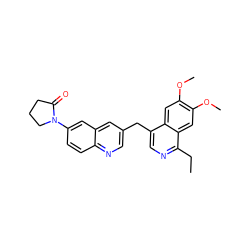 CCc1ncc(Cc2cnc3ccc(N4CCCC4=O)cc3c2)c2cc(OC)c(OC)cc12 ZINC000145121326