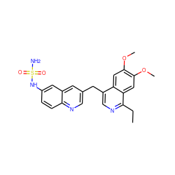 CCc1ncc(Cc2cnc3ccc(NS(N)(=O)=O)cc3c2)c2cc(OC)c(OC)cc12 ZINC000205658307