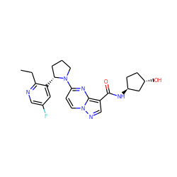 CCc1ncc(F)cc1[C@@H]1CCCN1c1ccn2ncc(C(=O)N[C@H]3CC[C@H](O)C3)c2n1 ZINC000169704266