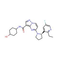 CCc1ncc(F)cc1[C@H]1CCCN1c1ccn2ncc(C(=O)NC3CCC(O)CC3)c2n1 ZINC000165863294