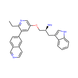 CCc1ncc(OC[C@@H](N)Cc2c[nH]c3ccccc23)cc1-c1ccc2cnccc2c1 ZINC000045284053