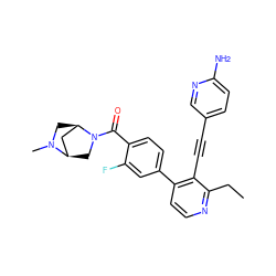 CCc1nccc(-c2ccc(C(=O)N3C[C@@H]4C[C@H]3CN4C)c(F)c2)c1C#Cc1ccc(N)nc1 ZINC000225353924