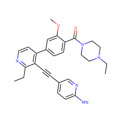 CCc1nccc(-c2ccc(C(=O)N3CCN(CC)CC3)c(OC)c2)c1C#Cc1ccc(N)nc1 ZINC000114415910