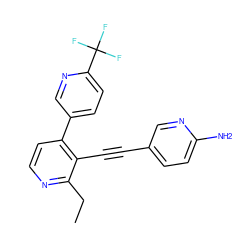 CCc1nccc(-c2ccc(C(F)(F)F)nc2)c1C#Cc1ccc(N)nc1 ZINC000116742769