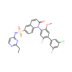 CCc1nccc(NS(=O)(=O)c2ccc3c(ccc(=O)n3-c3cc(F)c(-c4cc(F)cc(Cl)c4)cc3OC)c2)n1 ZINC001772631223