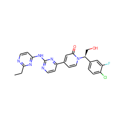 CCc1nccc(Nc2nccc(-c3ccn([C@@H](CO)c4ccc(Cl)c(F)c4)c(=O)c3)n2)n1 ZINC000169701519