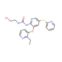 CCc1ncccc1Oc1cc(Sc2ccccn2)cnc1NC(=O)NCCO ZINC000299826568