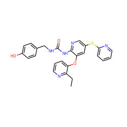 CCc1ncccc1Oc1cc(Sc2ccccn2)cnc1NC(=O)NCc1ccc(O)cc1 ZINC000299831383