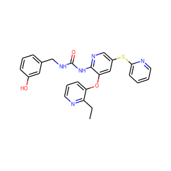 CCc1ncccc1Oc1cc(Sc2ccccn2)cnc1NC(=O)NCc1cccc(O)c1 ZINC000299828517