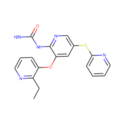 CCc1ncccc1Oc1cc(Sc2ccccn2)cnc1NC(N)=O ZINC000299819942