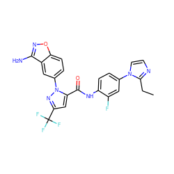 CCc1nccn1-c1ccc(NC(=O)c2cc(C(F)(F)F)nn2-c2ccc3onc(N)c3c2)c(F)c1 ZINC000000593666