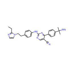 CCc1nccn1CCc1ccc(Nc2ncc(C#N)c(-c3ccc(C(C)(C)N)cc3)n2)cc1 ZINC000028819681