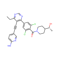 CCc1ncnc(-c2cc(Cl)c(C(=O)N3CCC([C@@H](C)O)CC3)c(Cl)c2)c1C#Cc1ccc(N)nc1 ZINC000072317179